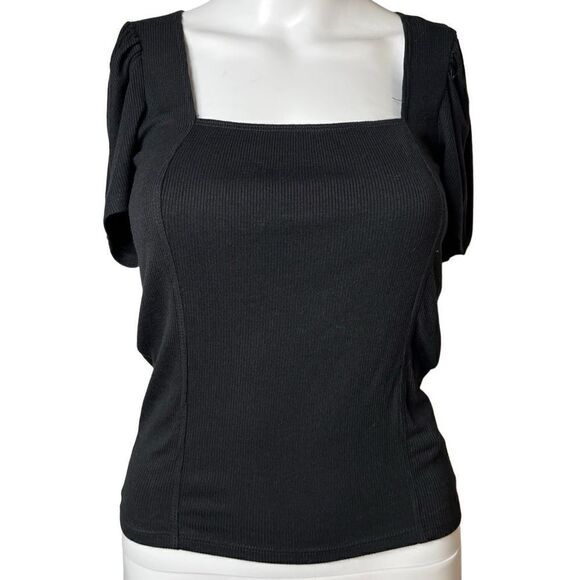 Forever 21 Square Neck Short Sleeve Shirt Black Size Small - Picture 1 of 4